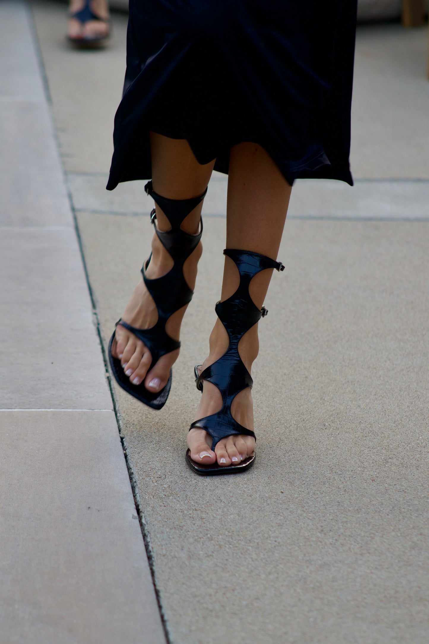 PARIS TEXAS CROCODILE-EMBOSSED GLADIATOR SANDALS