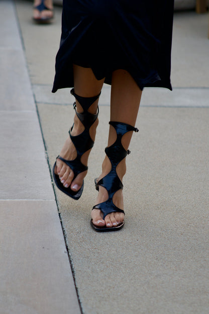 PARIS TEXAS CROCODILE-EMBOSSED GLADIATOR SANDALS